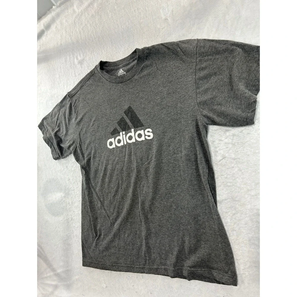 Adidas Mens Graphic T-Shirt Large Gray Heather Short Sleeve Mountain Logo Tee
